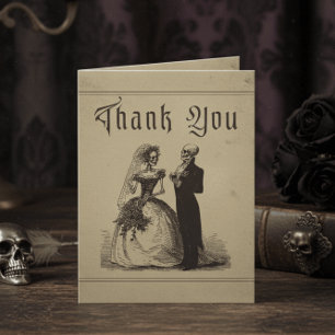 Vintage Gothic Black Toile Couple Tan Wedding Letterpress Thank You Card