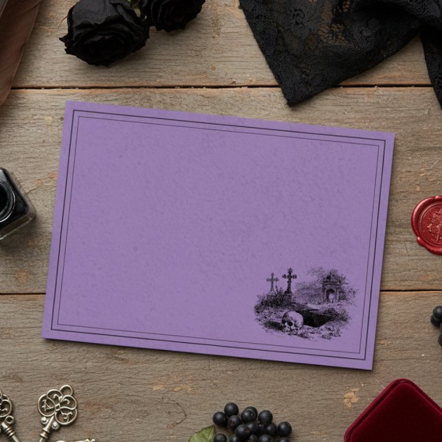 Vintage Gothic Black Toile Graves Purple Wedding Envelope (Creator Uploaded)