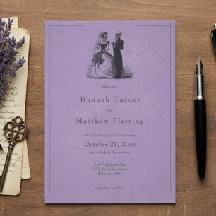 Vintage Gothic Black Toile Purple Wedding Invitation