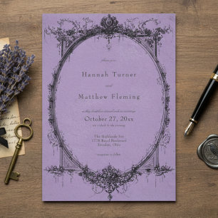 Vintage Gothic Black Toile Purple Wedding Invitation