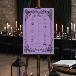 Vintage Gothic Black Toile Purple Wedding Timeline Foam Board