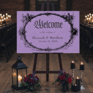 Vintage Gothic Black Toile Purple Wedding Welcome Foam Board