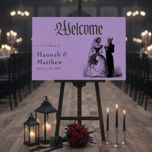 Vintage Gothic Black Toile Purple Wedding Welcome Foam Board