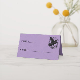 Vintage Gothic Black Toile Raven Purple Wedding Place Card