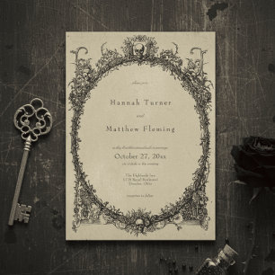 Vintage Gothic Black Toile Tan Wedding Invitation