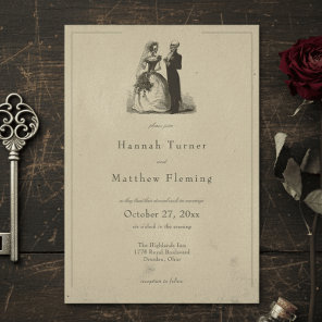 Vintage Gothic Black Toile Tan Wedding Invitation