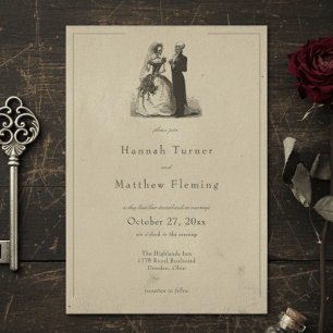 Vintage Gothic Black Toile Tan Wedding Invitation