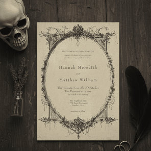 Vintage Gothic Black Toile Tan Wedding Invitation