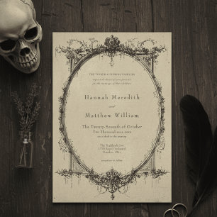 Vintage Gothic Black Toile Tan Wedding Invitation
