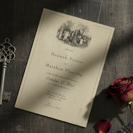 Vintage Gothic Black Toile Tan Wedding Invitation