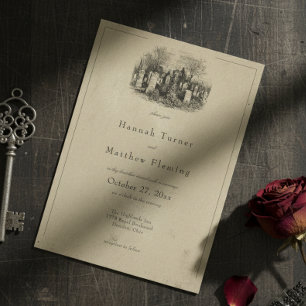 Vintage Gothic Black Toile Tan Wedding Invitation