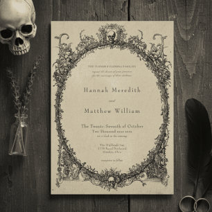 Vintage Gothic Black Toile Tan Wedding Invitation