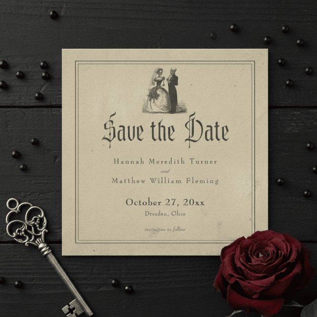 Vintage Gothic Black Toile Tan Wedding Save The Date (Creator Uploaded)