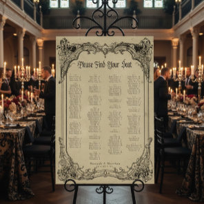 Vintage Gothic Black Toile Tan Wedding Seating Foam Board