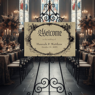 Vintage Gothic Black Toile Tan Wedding Welcome Foam Board