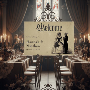 Vintage Gothic Black Toile Tan Wedding Welcome Foam Board