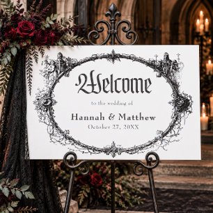 Vintage Gothic Black Toile White Wedding Welcome Foam Board