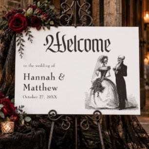 Vintage Gothic Black Toile White Wedding Welcome Foam Board