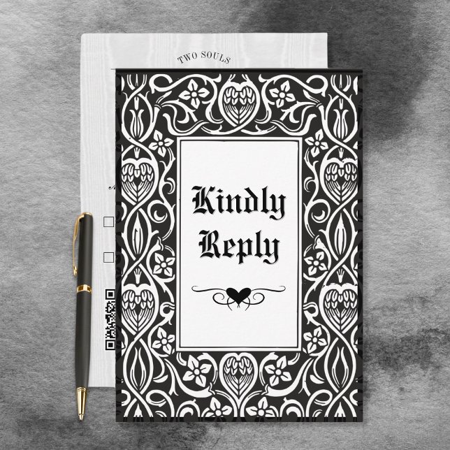 Vintage Gothic Black & White Roycroft Frame RSVP Card (Creator Uploaded)