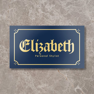 Vintage Gothic Blackletter Bold Blue Foil Business Cards
