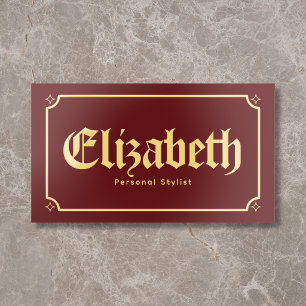 Vintage Gothic Blackletter Bold Burgundy Foil Business Cards