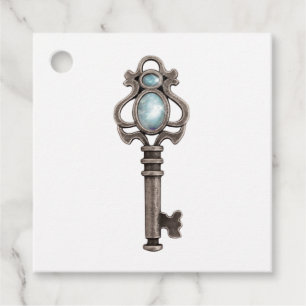 Vintage Gothic Blue Gemstone Key Favor Tags