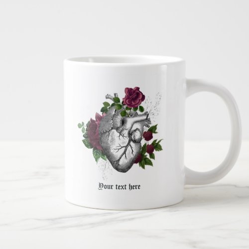 Vintage Gothic Burgundy Floral Heart Giant Coffee Mug