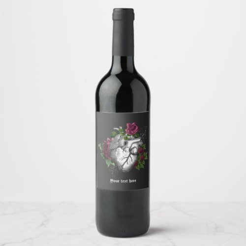 Vintage Gothic Burgundy Floral Heart Wine Label