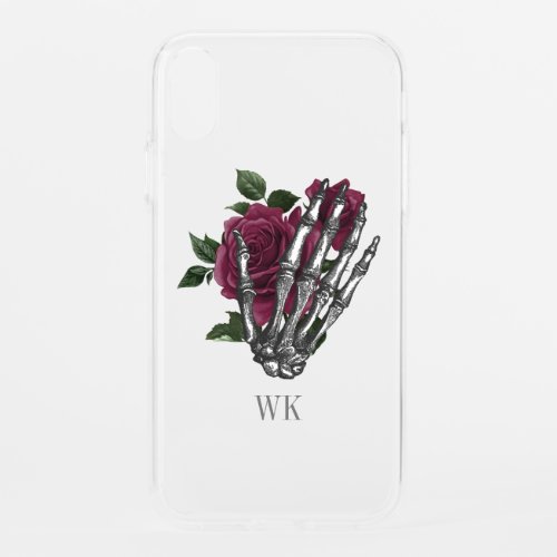 Vintage Gothic Burgundy Roses Skeleton Monogram iPhone XR Case