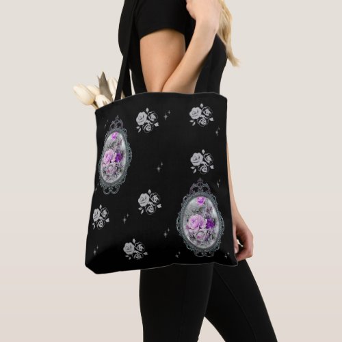 Vintage Gothic Cameo Rose Tote Bag