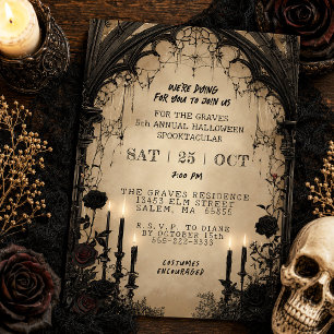 Vintage Gothic Candle Black Floral Halloween Party Invitation