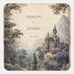 Vintage Gothic Castle Enchanted Forest Wedding Square Sticker