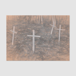 Vintage Gothic Cemetery Crosses Sepia Sketch Art Tissue Paper