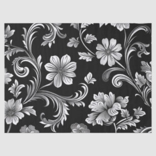 Vintage Gothic Damask Black & Silver Decoupage Tissue Paper