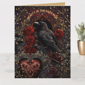 Vintage Gothic Dark Beauty Crow Raven Red Roses  Card