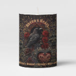 Vintage Gothic Dark Beauty Crow Raven Red Roses Pillar Candle