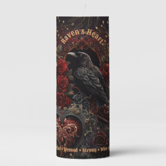 Vintage Gothic Dark Beauty Crow Raven RedRoses 3x8 Pillar Candle