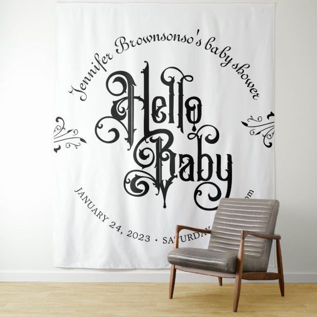 Vintage Gothic Dark Hello Baby Shower backdrop