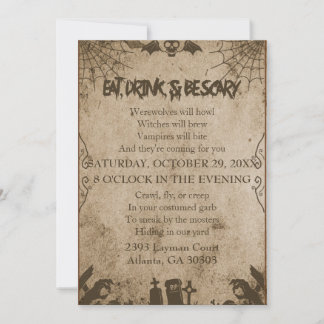 Vintage gothic Eat, Drink, and Be Scary Halloween Invitation