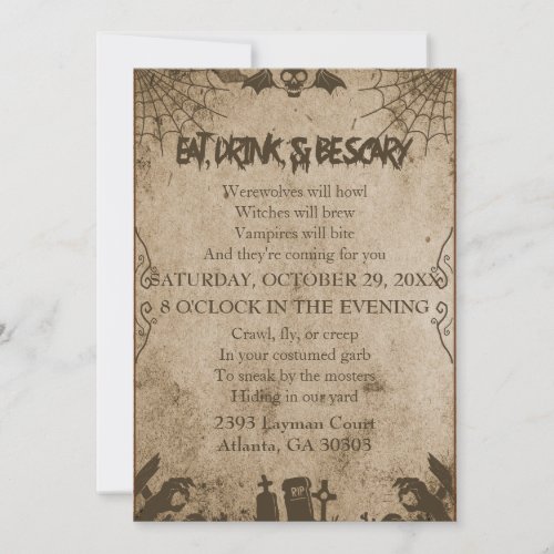 Vintage gothic Eat Drink and Be Scary Halloween Invitation