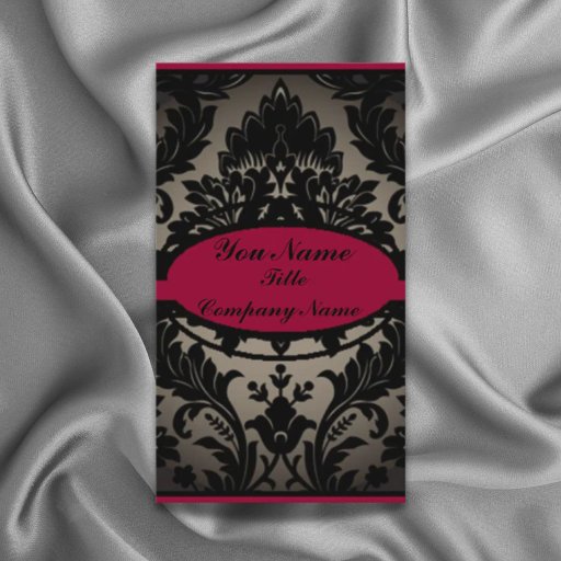 Customizable girly burgundy black damask business card templates