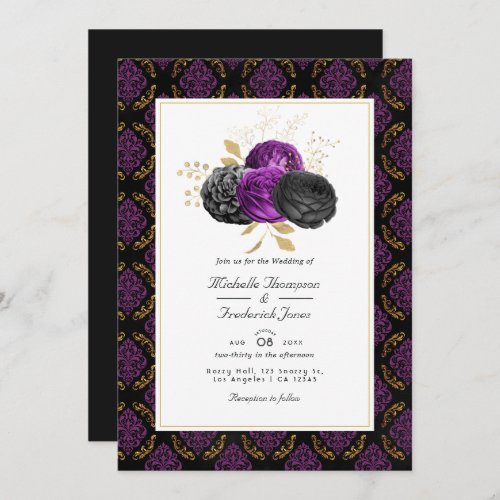 Vintage Gothic Floral QR Code RSVP Wedding Invitation