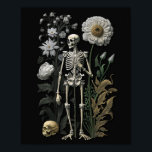 Vintage Gothic Floral Skeleton | Dark Botanical Poster<br><div class="desc">This striking black wall poster showcases a detailed vintage style skeleton entwined with dark, moody botanical florals, creating a blend of gothic anatomy and romantic elegance. Perfect for adding a bold, artful statement to your home, office, or gallery. It suits fans of dark academia, Victorian macabre, and Halloween inspired decor....</div>