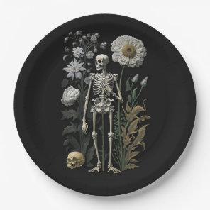 Vintage Gothic Floral Skeleton | Halloween Party Paper Plates
