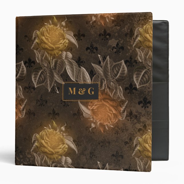 Vintage Gothic Floral Wedding Monogram 3 Ring Binder (Front/Inside)