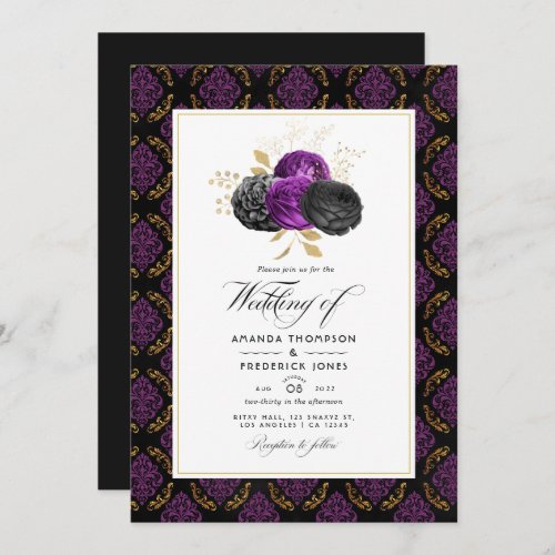 Vintage Gothic Floral Wedding Photo Invitation