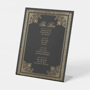 Vintage Gothic Gold Victorian Wedding Bar Menu Pedestal Sign