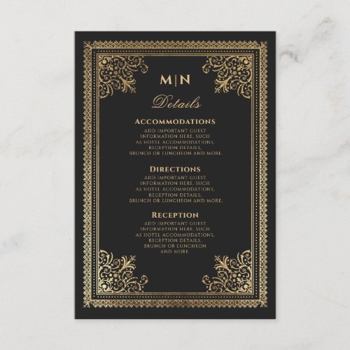 Vintage Gothic Gold Victorian Wedding Details  Enclosure Card