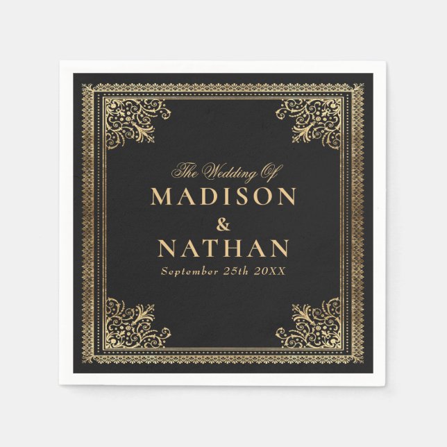 Vintage Gothic Gold Victorian Wedding Invitation Napkins (Front)