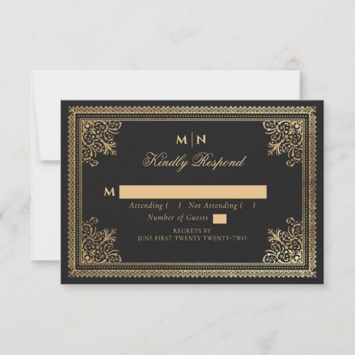 Vintage Gothic Gold Victorian Wedding RSVP 